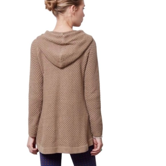 Anthropologie Sparrow Tan Hooded Knit Cardigan with Snap Buttons Size S - Picture 2 of 9